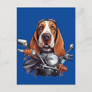 Cooler Hund-Biker, süßer Basset Hound-Hund-Fahrer Postkarte