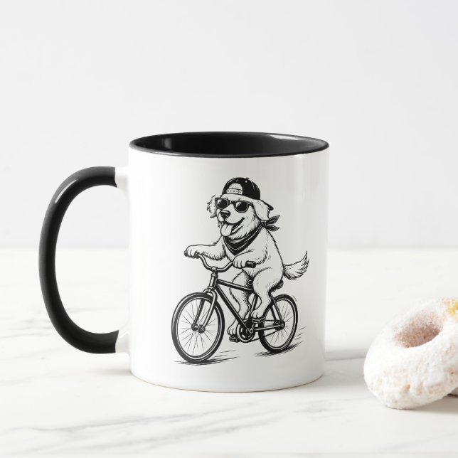Cooler Hund fährt Fahrrad Becher Tasse (Mit Donut)
