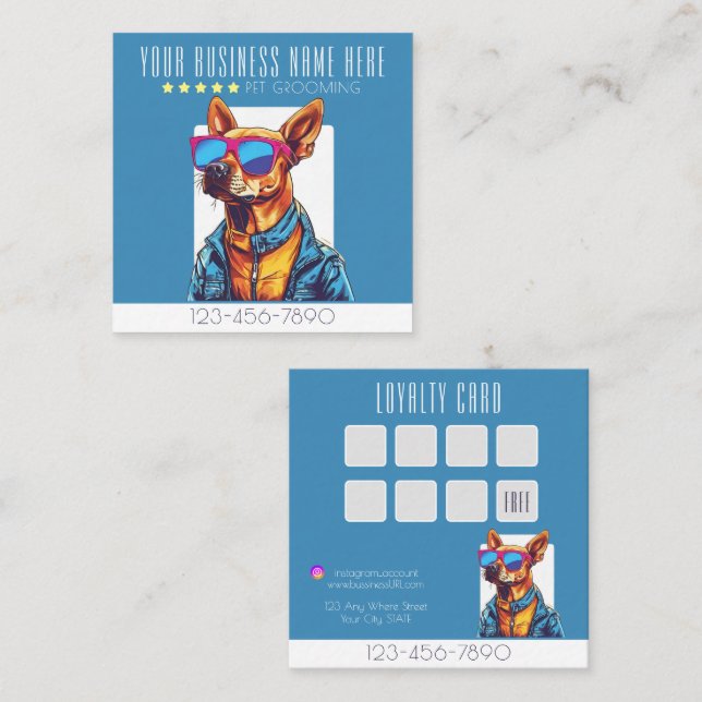 Cooler Hund Grooming Trend und stilvolle Loyalität Quadratische Visitenkarte (Vorne/Hinten)