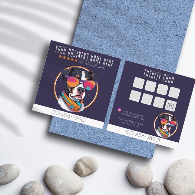 Cooler Hund Grooming Trend und stilvolle Loyalität Quadratische Visitenkarte (Von Creator hochgeladen)