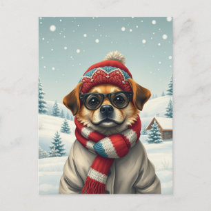 Cooler Hund in Preppy Winter Attraktion und Hat Wi Feiertagspostkarte