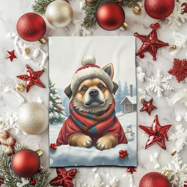 Cooler Hund in Preppy Winter Attraktion und Hat Wi Geschirrtuch (Von Creator hochgeladen)