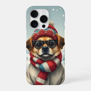 Cooler Hund in Preppy Winterkleid und Hut iPhone 16 Pro Hülle