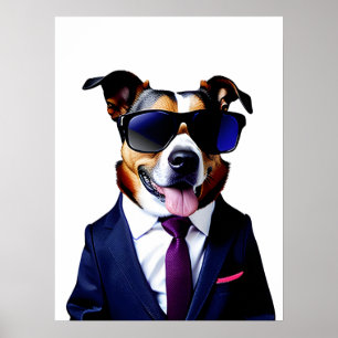 Cooler Hund in Sonnenbrille und Anzug, Hund Busine Poster