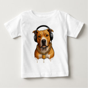 Cooler Hund mit Kopfhörern und Goldketten - Urban  Baby T-shirt