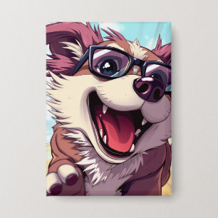 Cooler Hund mit Sonnenbrille Button