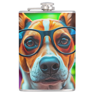 Cooler Hund mit Sonnenbrille Flachmann