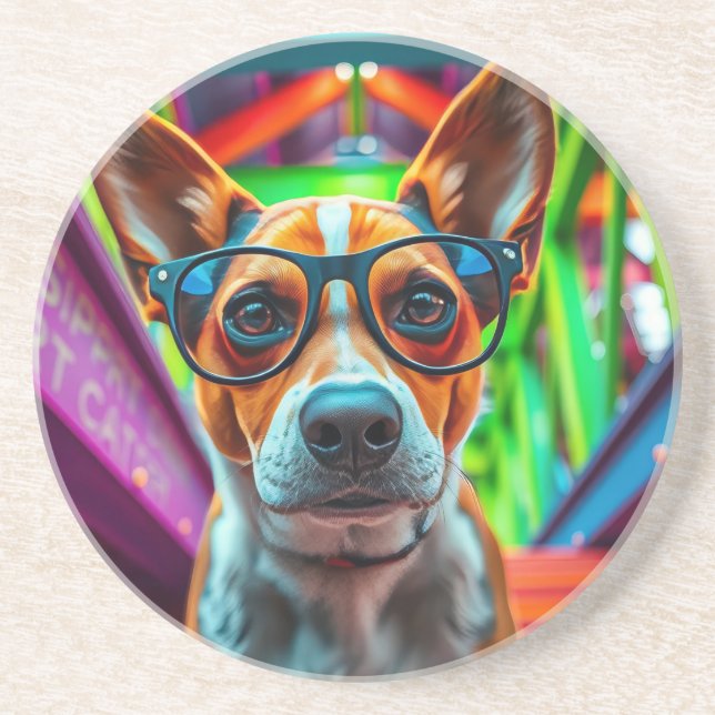 Cooler Hund mit Sonnenbrille Getränkeuntersetzer (Vorne)