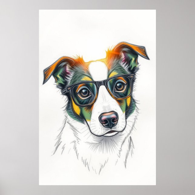Cooler Hund mit Sonnenbrille Poster (Vorne)