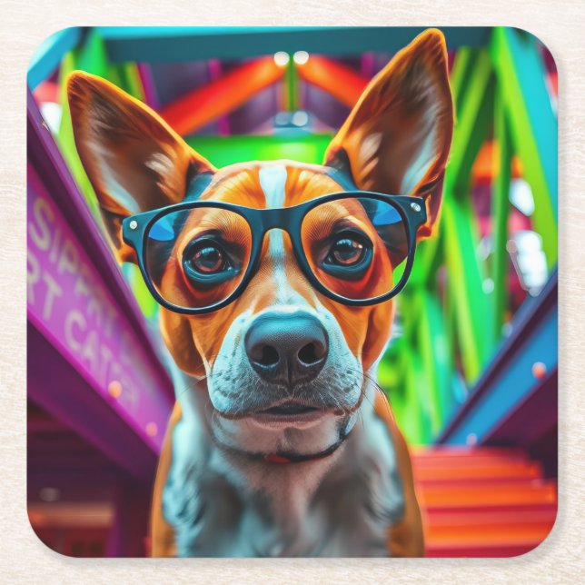 Cooler Hund mit Sonnenbrille Rechteckiger Pappuntersetzer (Vorderseite)