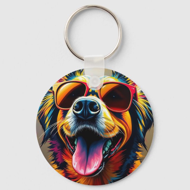 Cooler Hund mit Sonnenbrille Schlüsselanhänger (Vorderseite)