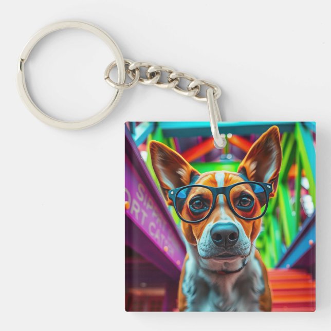 Cooler Hund mit Sonnenbrille Schlüsselanhänger (Vorderseite)