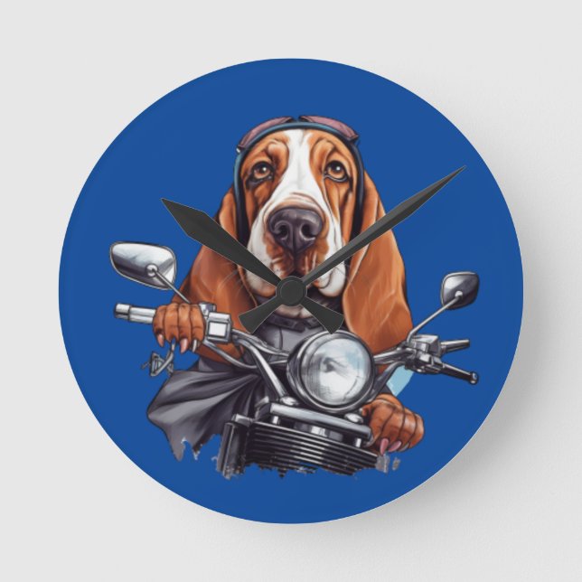 Cooler Hundbiker, niedlicher Hundeschlittenfahrer Runde Wanduhr (Vorderseite)