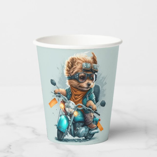 Cooler Hundbiker, niedlicher Yorkshire-Terrier-Hun Pappbecher (Vorderseite)