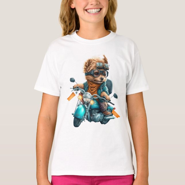 Cooler Hundbiker, niedlicher Yorkshire-Terrier-Hun T-Shirt (Vorderseite)