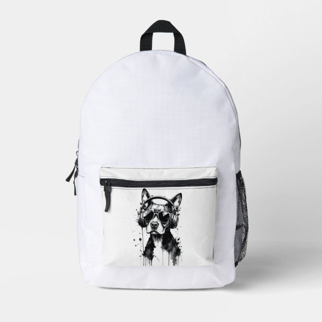 Cooler Hundekopfhörer Niedlich Haustiere Schwarzwe Bedruckter Rucksack (Vorderseite)