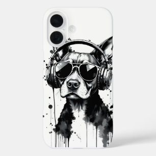 Cooler Hundekopfhörer Niedlich Haustiere Schwarzwe iPhone 16 Hülle