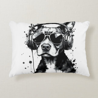 Cooler Hundekopfhörer Niedlich Haustiere Schwarzwe Dekokissen
