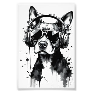 Cooler Hundekopfhörer Niedlich Haustiere Schwarzwe Fotodruck