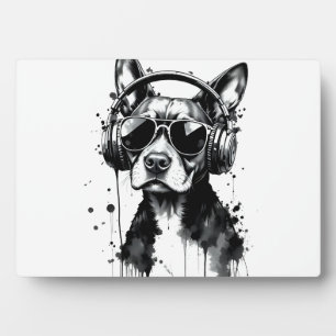 Cooler Hundekopfhörer Niedlich Haustiere Schwarzwe Fotoplatte