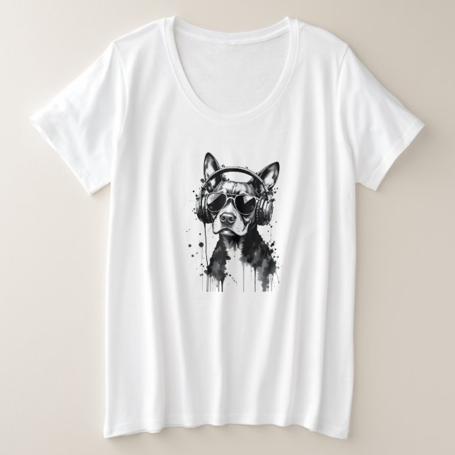 Cooler Hundekopfhörer Niedlich Haustiere Schwarzwe Große Größe T-Shirt (Design vorne)