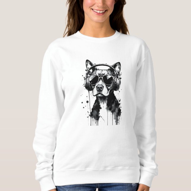 Cooler Hundekopfhörer Niedlich Haustiere Schwarzwe Sweatshirt (Vorderseite)