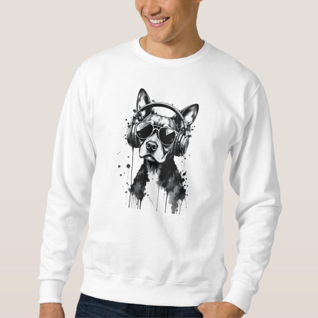 Cooler Hundekopfhörer Niedlich Haustiere Schwarzwe Sweatshirt (Vorderseite)