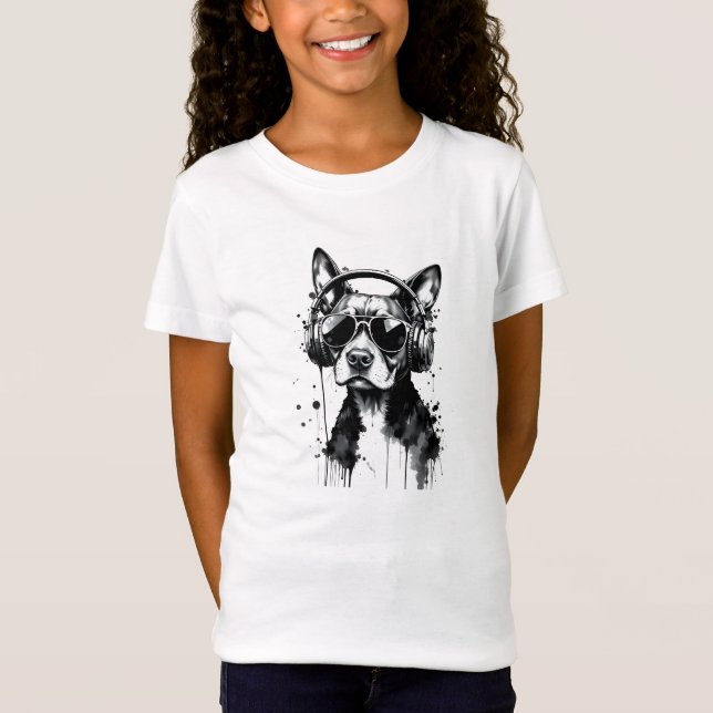 Cooler Hundekopfhörer Niedlich Haustiere Schwarzwe T-Shirt (Vorderseite)