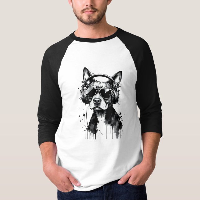 Cooler Hundekopfhörer Niedlich Haustiere Schwarzwe T-Shirt (Vorderseite)