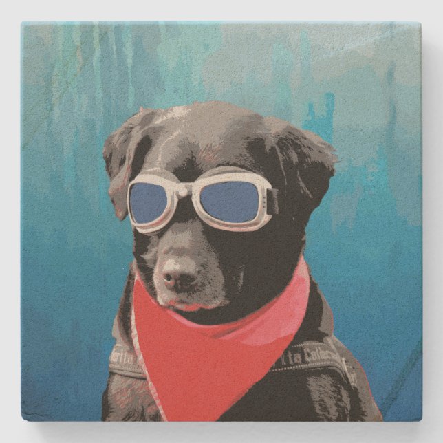 Cooler Hundeschwarz-Labradorrote Steinuntersetzer (Vorderseite)