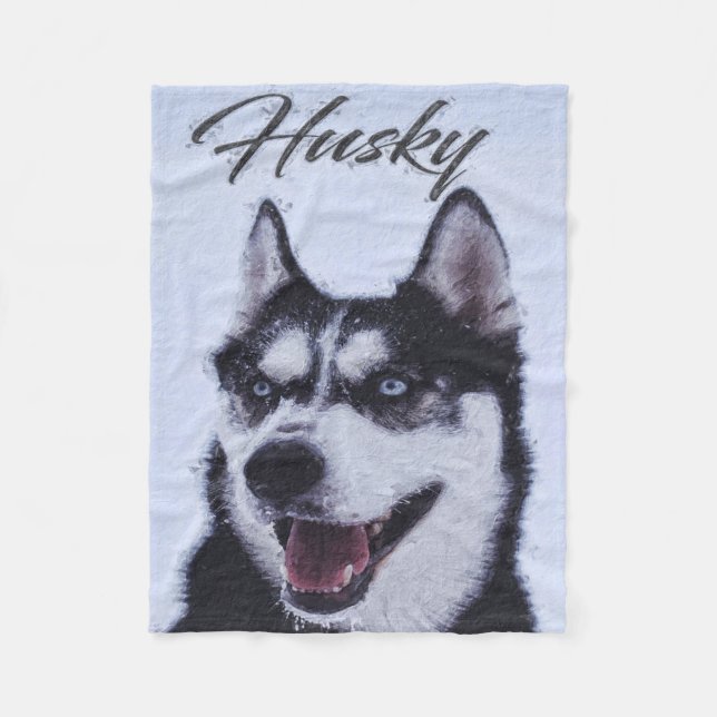 Cooler Husky Hund Schwarz-weiß Liebhaber Fleecedecke (Vorderseite)