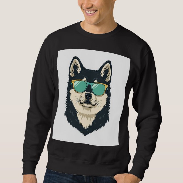 Cooler Husky mit Sonnenbrille – schwarzes Sweatshi Sweatshirt (Vorderseite)