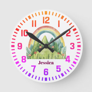 Cooler Individuelle Name Aquarellbogen und Regenbo Runde Wanduhr