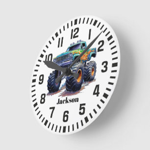 Cooler Individuelle Name Blue Monster Truck Runde Wanduhr