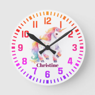 Cooler Individuelle Name Rainbow Unicorn Runde Wanduhr