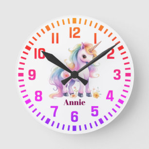 Cooler Individuelle Name Rainbow Unicorn Runde Wanduhr