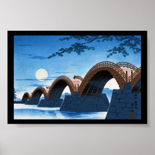 Cooler japanischer Bridge-Nachtmond Poster