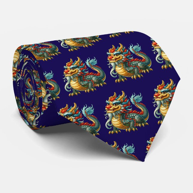 Cooler japanischer Drache mit Fliesen  Krawatte (Gerollt)