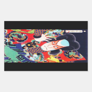 Cooler japanischer Kunichika-Samurai-Krieger Rechteckiger Aufkleber