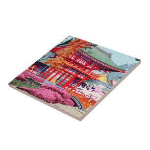 Cooler japanischer roter Tempel-Frühling Asano Fliese