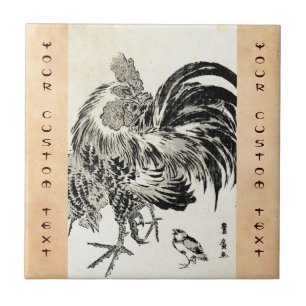 Cooler japanischer Vintage-Ukiyo-e-Tinte Hahn Huhn Fliese