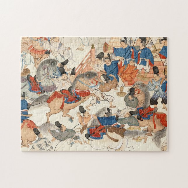 Cooler japanischer Vintager Ukiyo-e-Pferderennfahr Puzzle (Horizontal)