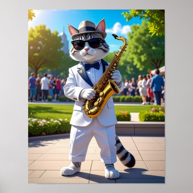 Cooler Jazz-Kater Poster (Vorne)