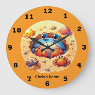 Cooler Junge Baby-Krabbe Name Kindergarten hinzufü Große Wanduhr