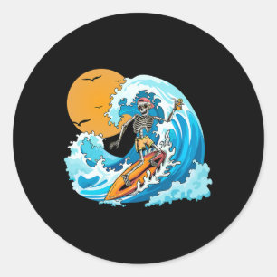 Cooler Jungen Sommerferien Skelett Surfen Hawaii H Runder Aufkleber