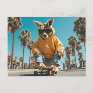 Cooler Känguru mit Sonnenbrille auf einem Skateboa Postkarte