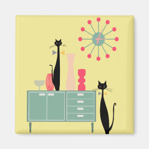 Cooler Katzen-Magnet v4 Retro Atomära MCM Magnet