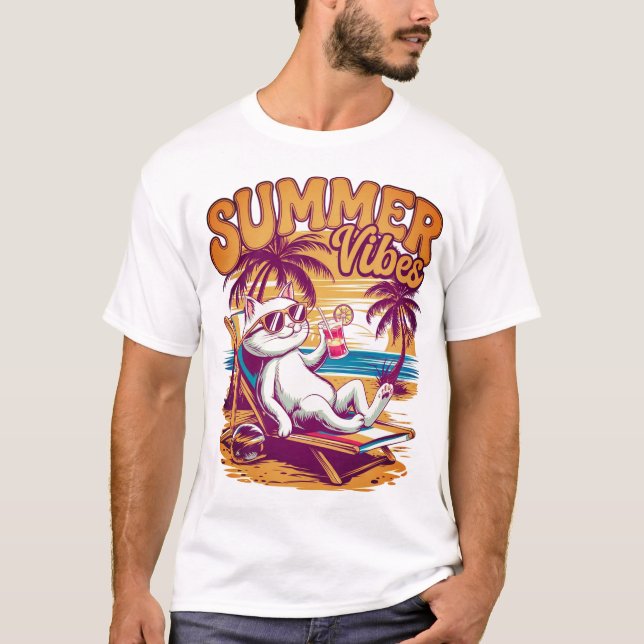 Cooler Katzen Sommerurlaub T-Shirt (Vorderseite)