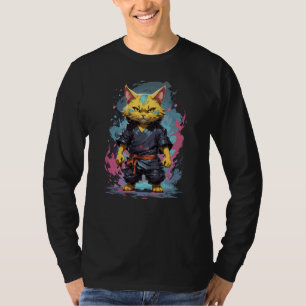 Cooler Katzenkrieger mit gelber Wasserfarbe T-Shirt