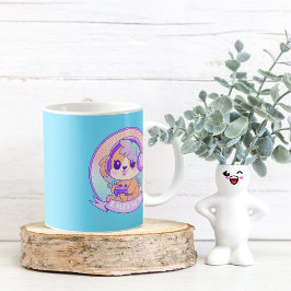 Cooler Kawaii Gamer Girl Dog in Baby Blue mit Name Kaffeetasse